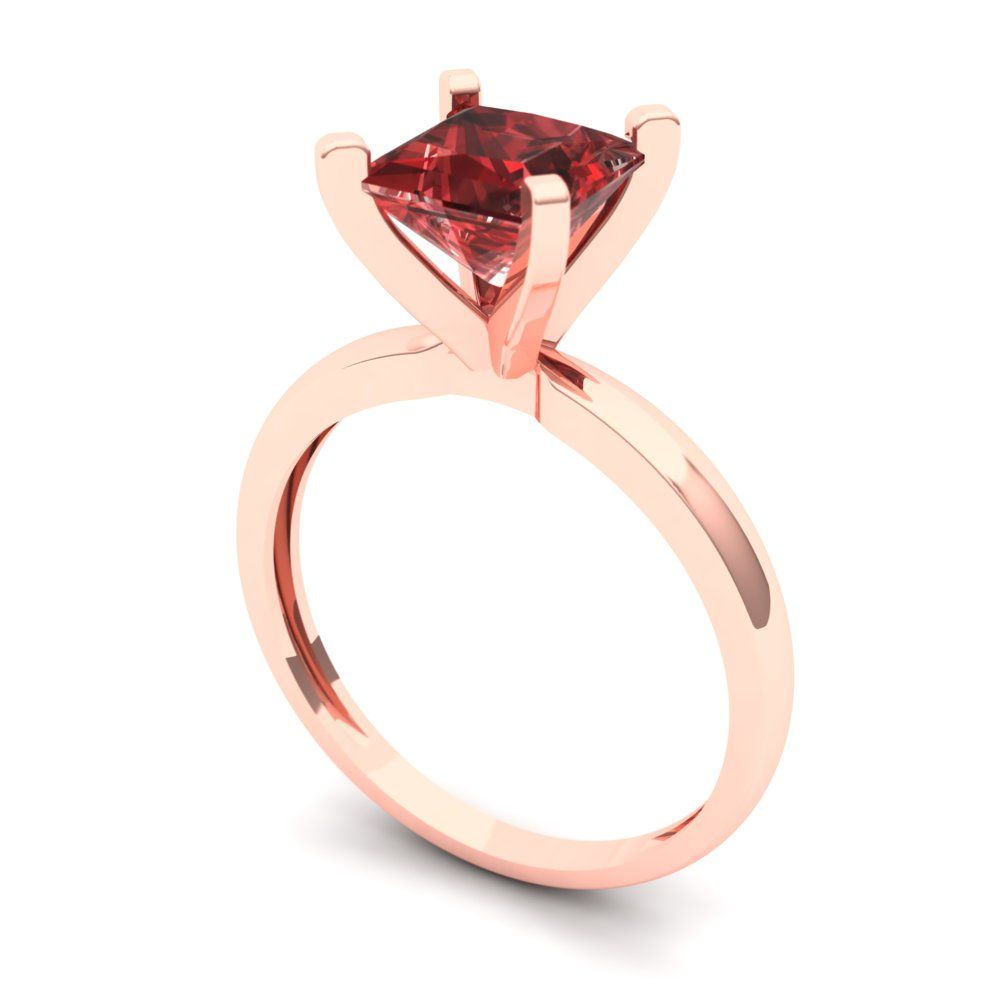 1.5 cttw Natural Garnet Solitaire  Engagement Ring - Solid Gold (Princess Cut,6.5mm)