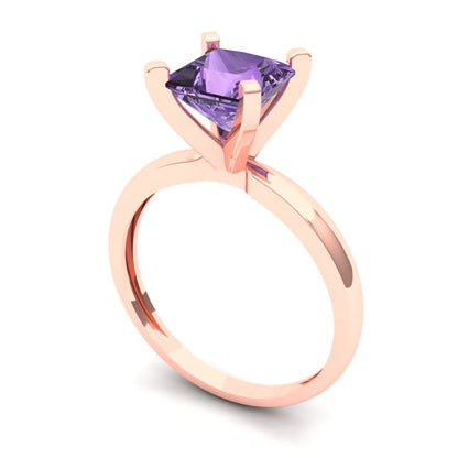 1.5 cttw Simulated Alexandrite Solitaire  Engagement Ring - Solid Gold (Princess Cut,6.5mm)