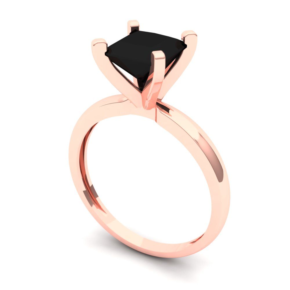 1.5 cttw Natural Onyx Solitaire  Engagement Ring - Solid Gold (Princess Cut,6.5mm)