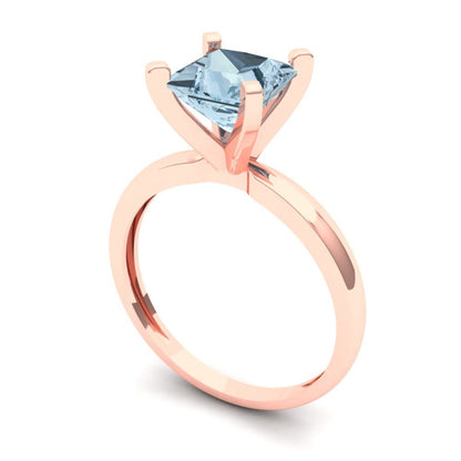 1.5 cttw Natural Sky Blue Topaz Solitaire  Engagement Ring - Solid Gold (Princess Cut,6.5mm)
