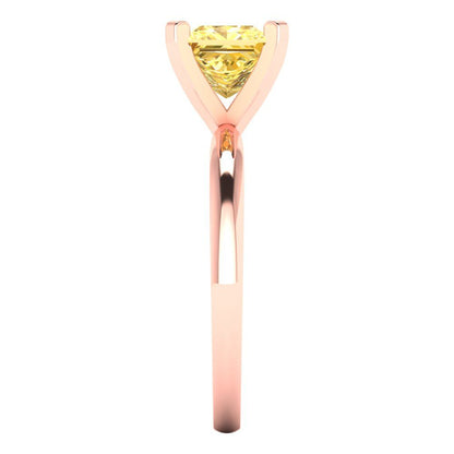 1.5 cttw Zirconia Simulated Yellow Diamond Solitaire  Engagement Ring - Solid Gold (VVS1, Princess Cut,6.5mm)