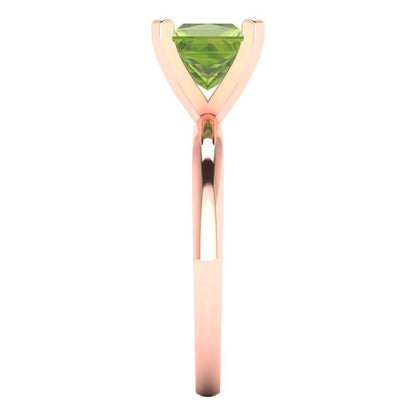 1.5 cttw Natural Peridot Solitaire  Engagement Ring - Solid Gold (Princess Cut,6.5mm)