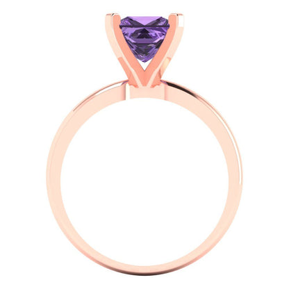 1.5 cttw Simulated Alexandrite Solitaire  Engagement Ring - Solid Gold (Princess Cut,6.5mm)