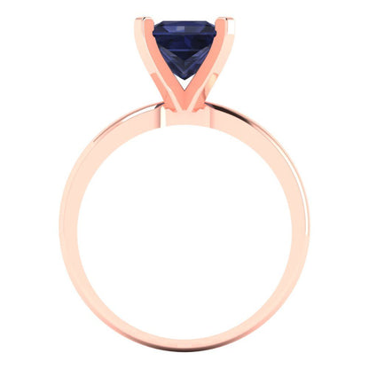 1.5 cttw Simulated Blue Sapphire Solitaire  Engagement Ring - Solid Gold (Princess Cut,6.5mm)