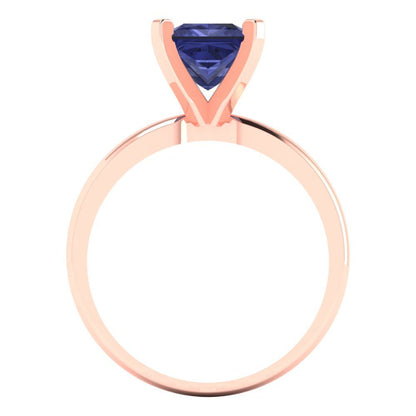 1.5 cttw Simulated Tanzanite Solitaire  Engagement Ring - Solid Gold (Princess Cut,6.5mm)