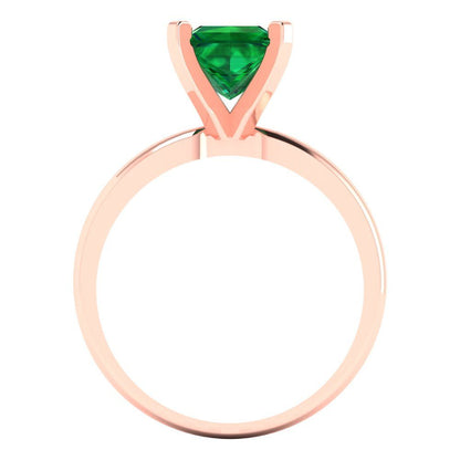 1.5 cttw Simulated Emerald Solitaire  Engagement Ring - Solid Gold (Princess Cut,6.5mm)