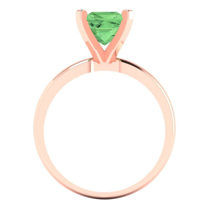 1.5 cttw Zirconia Simulated Green Diamond Solitaire  Engagement Ring - Solid Gold (VVS1, Princess Cut,6.5mm)