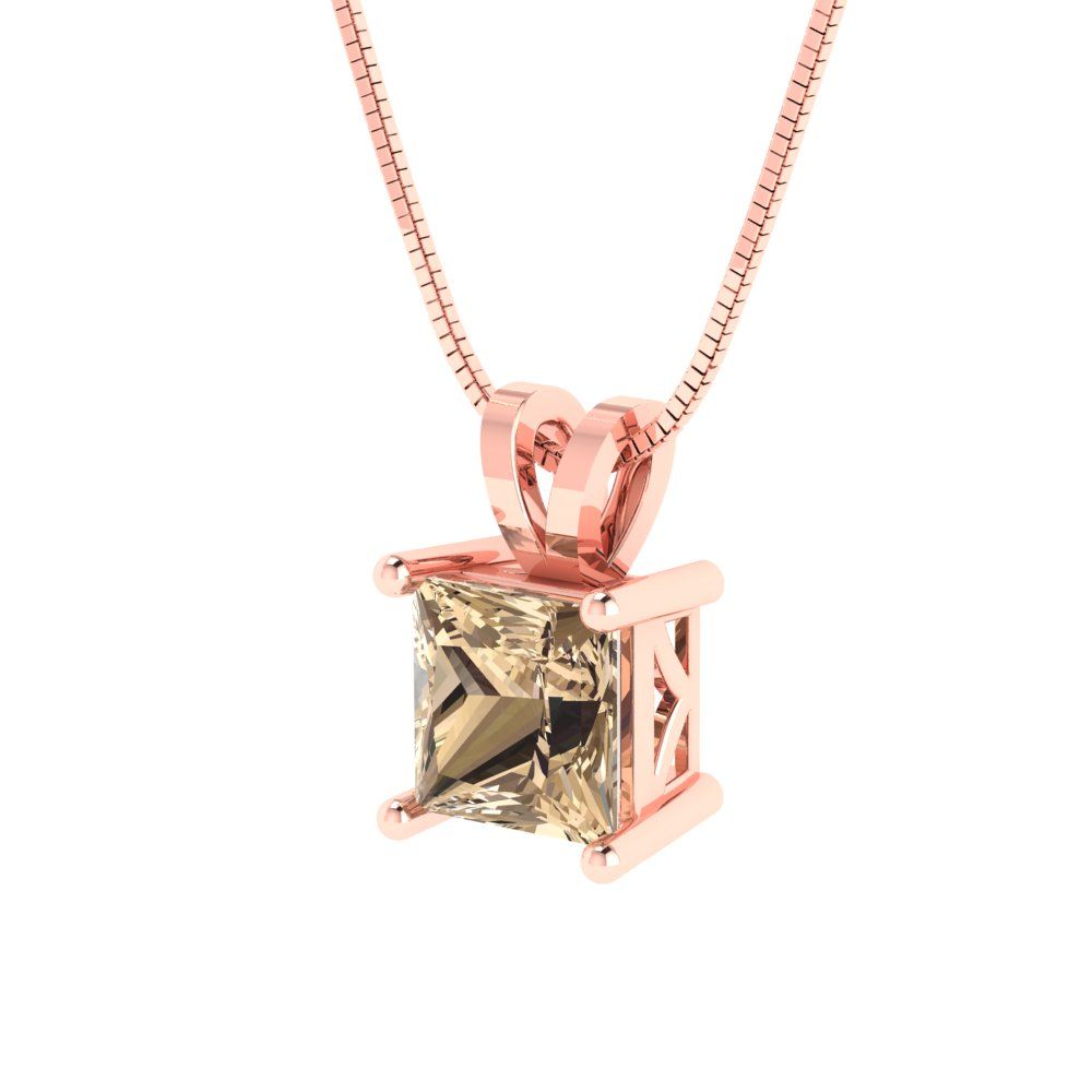 1 tcw Necklace Pendant - 14K White Gold Princess Cut Solitaire  Yellow Moissanite - Adjustable Length - 15in Box Chain to 18in