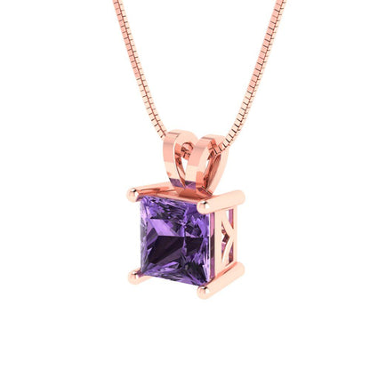 1cttw Princess Cut Alexandrite Gold-Plated 925 Silver Pendant and 16" Box-Chain Necklace