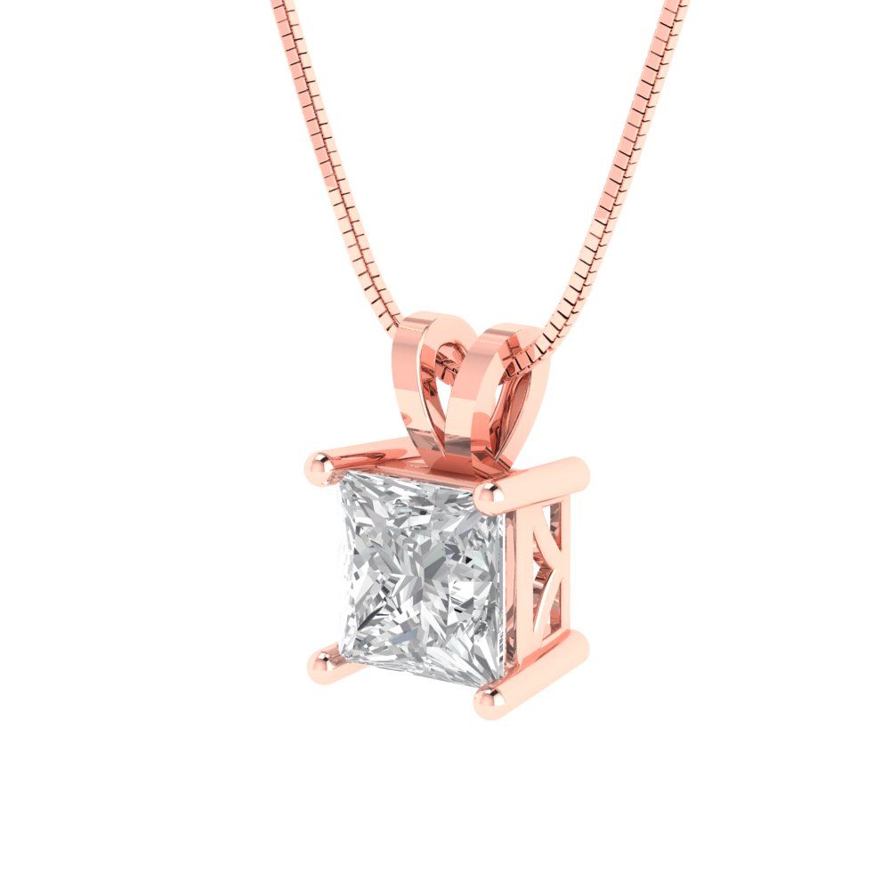 1cttw Princess Cut Clear Gold-Plated 925 Silver Pendant and 16" Box-Chain Necklace