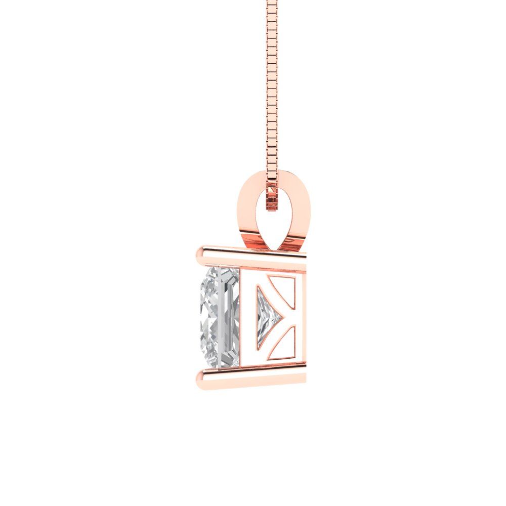 1cttw Princess Cut Clear Gold-Plated 925 Silver Pendant and 16" Box-Chain Necklace