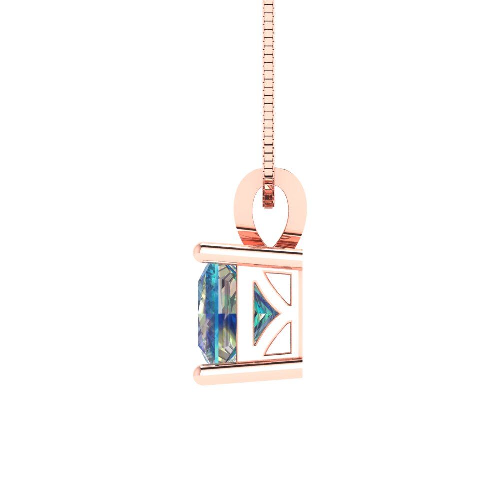 1cttw Princess Cut Blue Moissanite Gold-Plated 925 Silver Pendant and 16" Box-Chain Necklace