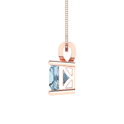 1 tcw Necklace Pendant - 14K White Gold Princess Cut Solitaire  Aquamarine - Adjustable Length - 15in Box Chain to 18in