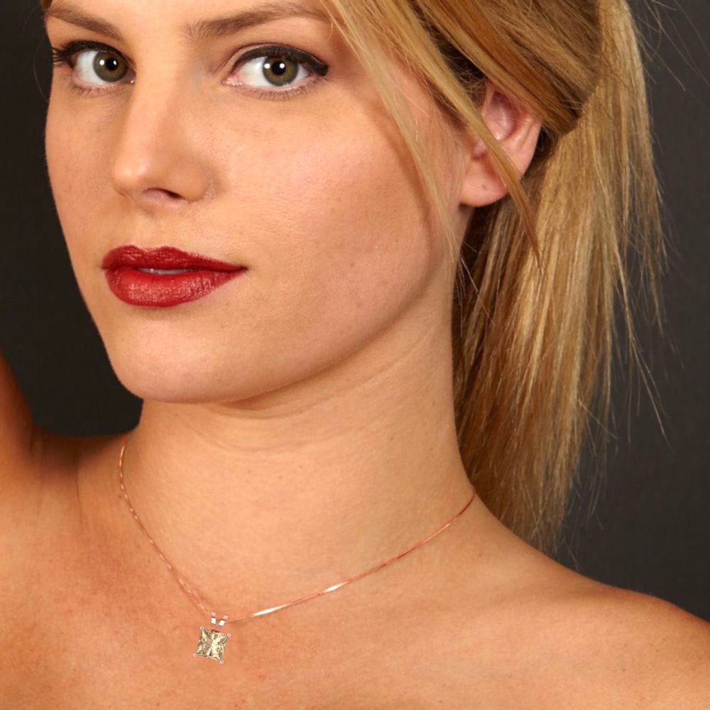 1 tcw Necklace Pendant - 14K White Gold Princess Cut Solitaire  Yellow Moissanite - Adjustable Length - 15in Box Chain to 18in