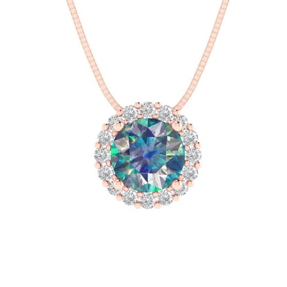 1.16cttw Round Cut Blue Moissanite Gold-Plated 925 Silver Pendant and 16" Box-Chain Necklace