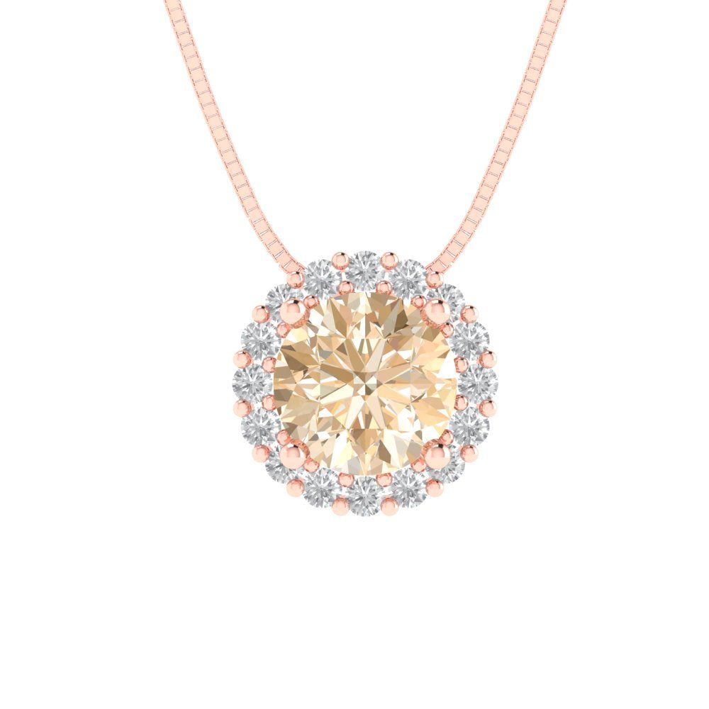 1.16 tcw Necklace Pendant - 14K White Gold Round Cut Halo Morganite - Adjustable Length - 15in Box Chain to 18in