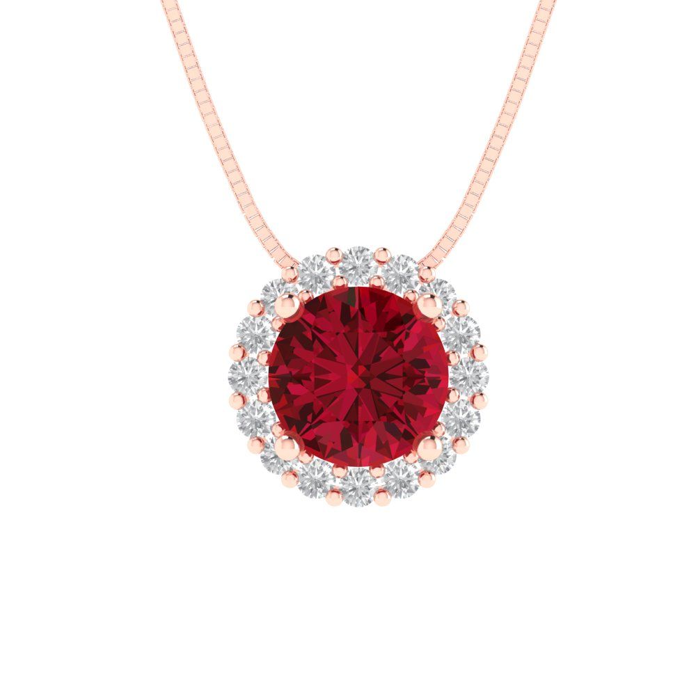 1.16 tcw Necklace Pendant - 14K White Gold Round Cut Halo Pink Tourmaline - Adjustable Length - 15in Box Chain to 18in
