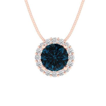 1.16 tcw Necklace Pendant - 14K White Gold Round Cut Halo London - Adjustable Length - 15in Box Chain to 18in