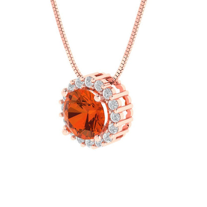 1.16 tcw Necklace Pendant - 14K White Gold Round Cut Halo Red - Adjustable Length - 15in Box Chain to 18in