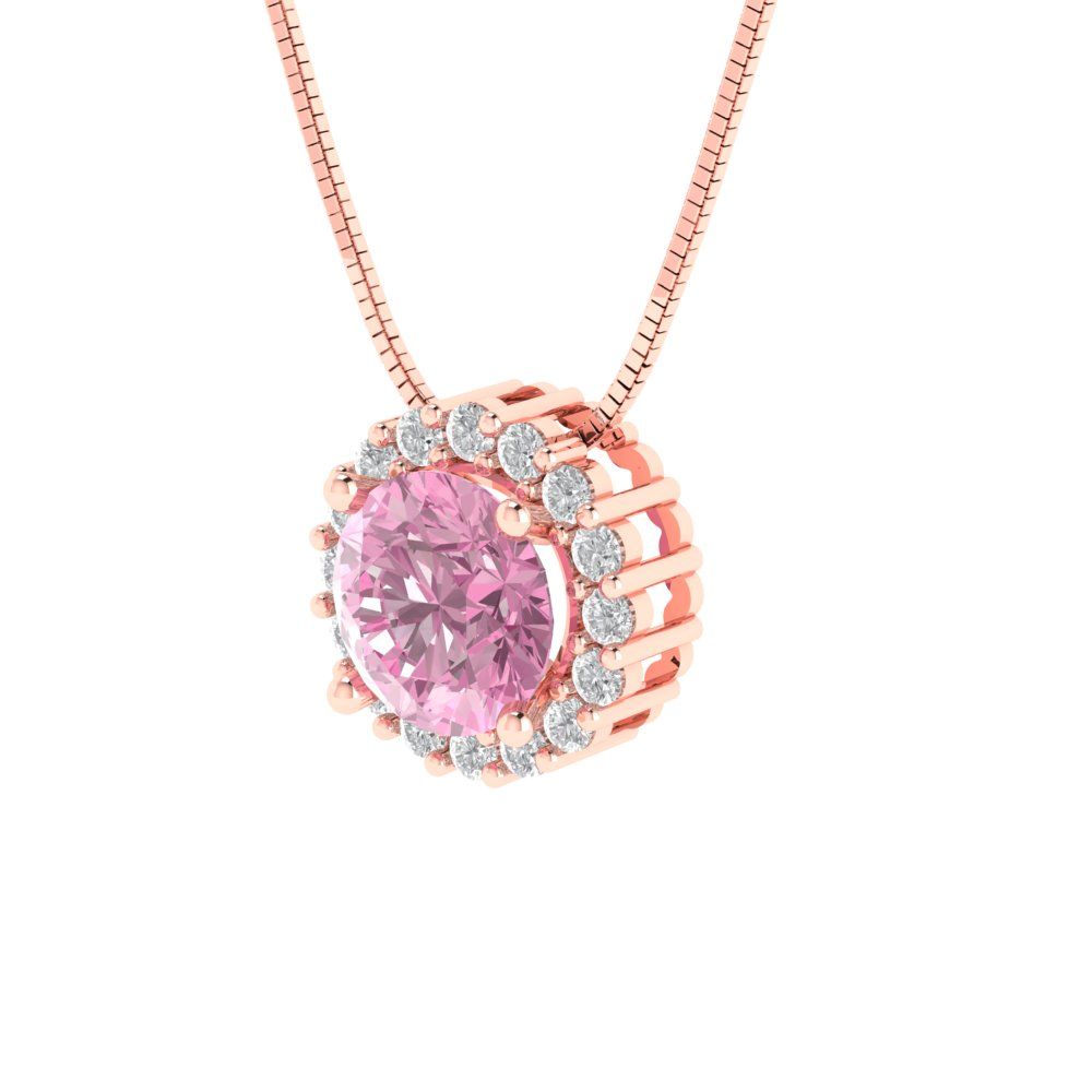 1.16 tcw Necklace Pendant - 14K White Gold Round Cut Halo Pink - Adjustable Length - 15in Box Chain to 18in