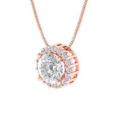 1.16 tcw Necklace Pendant - 14K White Gold Round Cut Halo Zirconia Diamond - Adjustable Length - 15in Box Chain to 18in