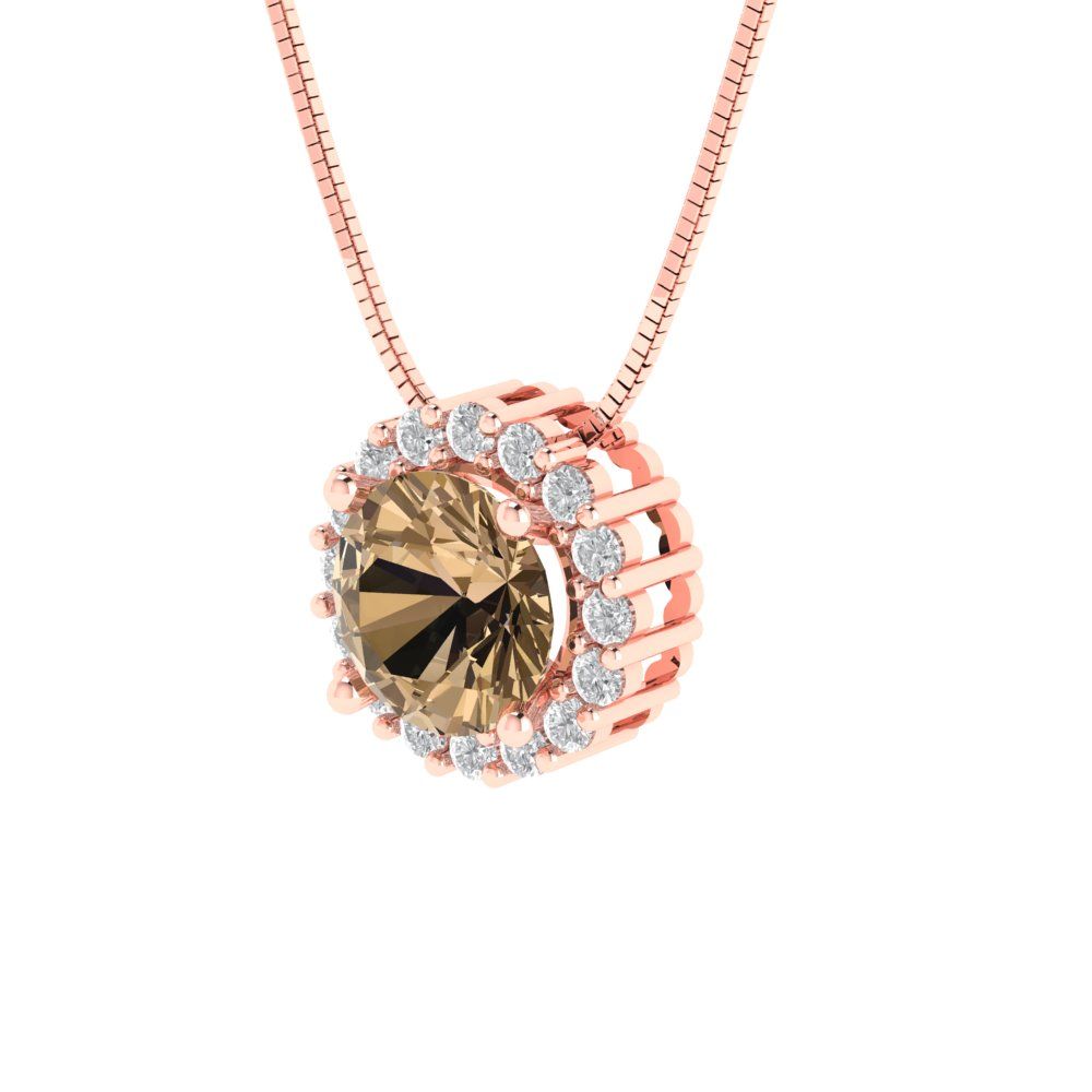 1.16cttw Round Cut Champagne Gold-Plated 925 Silver Pendant and 16" Box-Chain Necklace