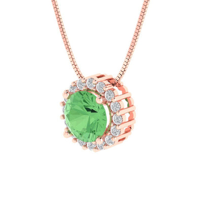 1.16 tcw Necklace Pendant - 14K White Gold Round Cut Halo Green - Adjustable Length - 15in Box Chain to 18in