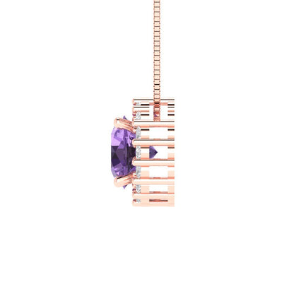 1.16 tcw Necklace Pendant - 14K White Gold Round Cut Halo Alexandrite - Adjustable Length - 15in Box Chain to 18in