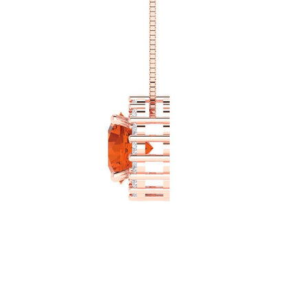 1.16 tcw Necklace Pendant - 14K White Gold Round Cut Halo Red - Adjustable Length - 15in Box Chain to 18in