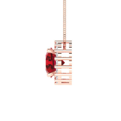 1.16 tcw Necklace Pendant - 14K White Gold Round Cut Halo Pink Tourmaline - Adjustable Length - 15in Box Chain to 18in