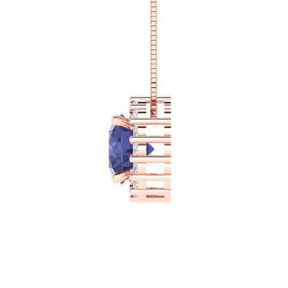 1.16 tcw Necklace Pendant - 14K White Gold Round Cut Halo Tanzanite - Adjustable Length - 15in Box Chain to 18in