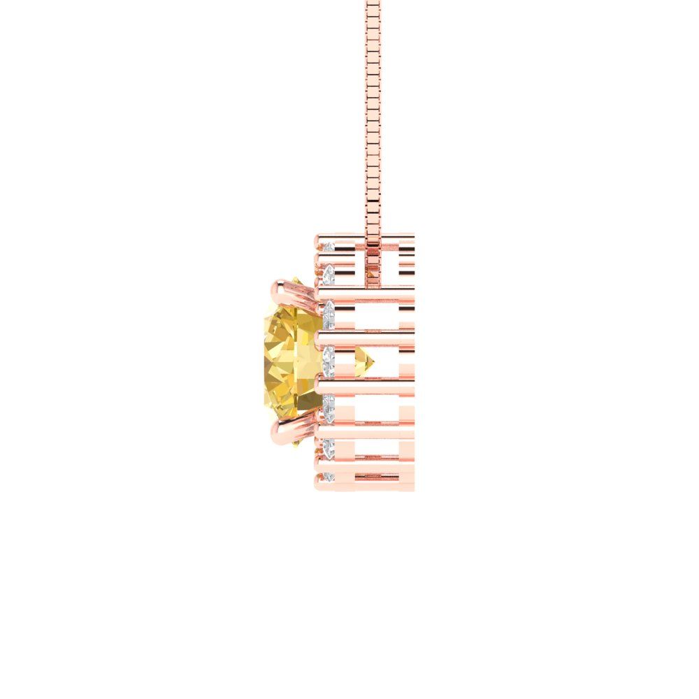 1.16 tcw Necklace Pendant - 14K White Gold Round Cut Halo Yellow - Adjustable Length - 15in Box Chain to 18in