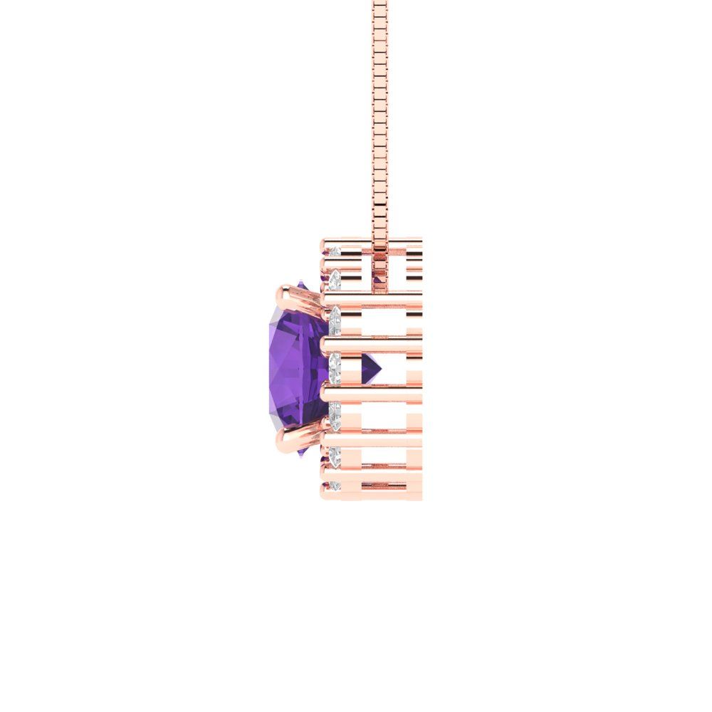 1.16cttw Round Cut Amethyst Gold-Plated 925 Silver Pendant and 16" Box-Chain Necklace