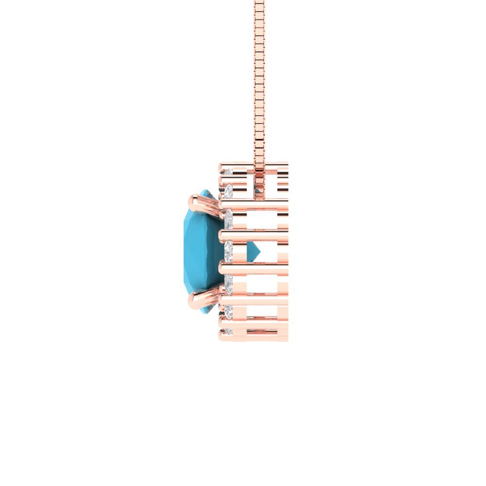 1.16 tcw Necklace Pendant - 14K White Gold Round Cut Halo Turquoise - Adjustable Length - 15in Box Chain to 18in