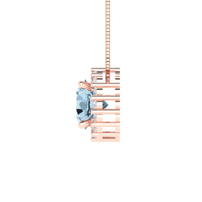 1.16 tcw Necklace Pendant - 14K White Gold Round Cut Halo Swiss Blue Topaz - Adjustable Length - 15in Box Chain to 18in