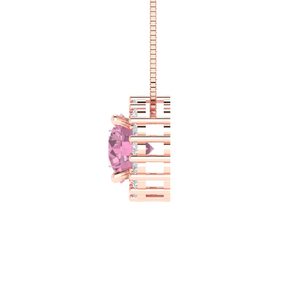 1.16 tcw Necklace Pendant - 14K White Gold Round Cut Halo Pink - Adjustable Length - 15in Box Chain to 18in