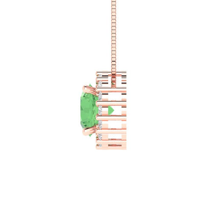 1.16 tcw Necklace Pendant - 14K White Gold Round Cut Halo Green - Adjustable Length - 15in Box Chain to 18in