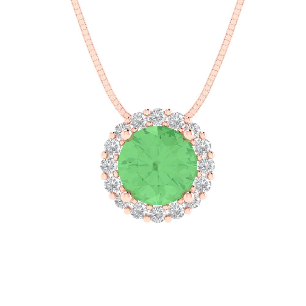 1.16 tcw Necklace Pendant - 14K White Gold Round Cut Halo Green - Adjustable Length - 15in Box Chain to 18in