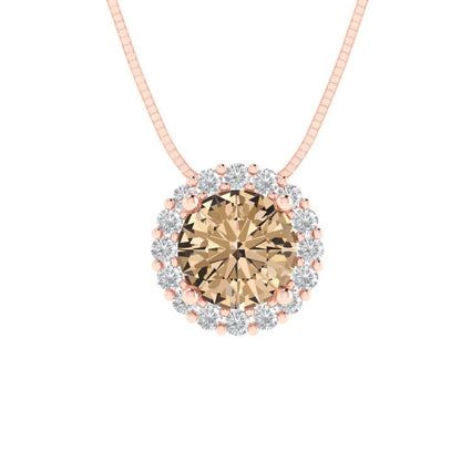 1.16 tcw Necklace Pendant - 14K White Gold Round Cut Halo Yellow Moissanite - Adjustable Length - 15in Box Chain to 18in