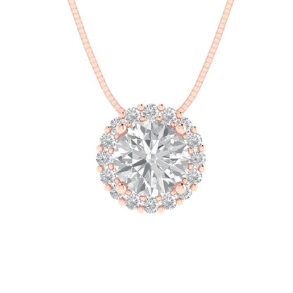 1.16 tcw Necklace Pendant - 14K White Gold Round Cut Halo Zirconia Diamond - Adjustable Length - 15in Box Chain to 18in