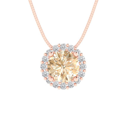 1.16 tcw Necklace Pendant - 14K White Gold Round Cut Halo Morganite - Adjustable Length - 15in Box Chain to 18in