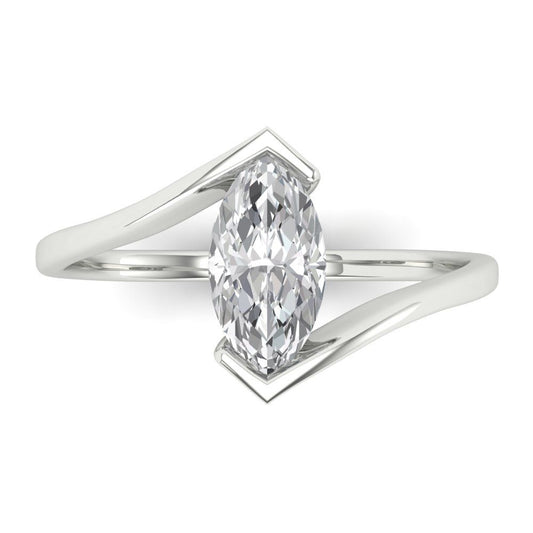 1 cttw Zirconia Simulated Diamond Solitaire  Engagement Ring - Solid White Gold (VVS1, Marquise Cut,10x8mm )
