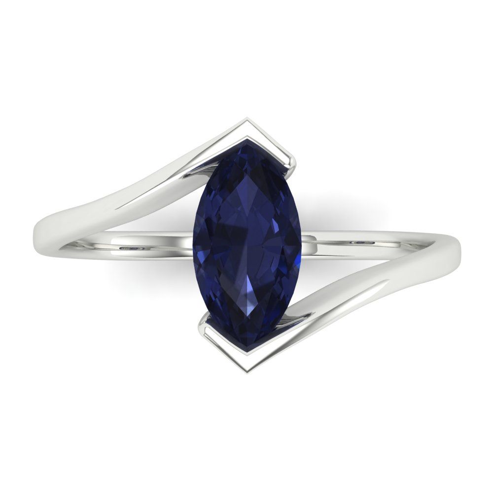 1 cttw Simulated Blue Sapphire Solitaire  Engagement Ring - Solid Gold (Marquise Cut,10x8mm )