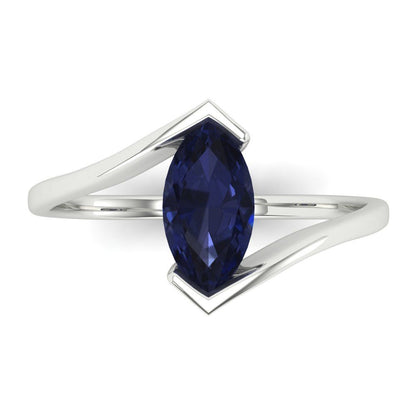 1 cttw Simulated Blue Sapphire Solitaire  Engagement Ring - Solid Gold (Marquise Cut,10x8mm )