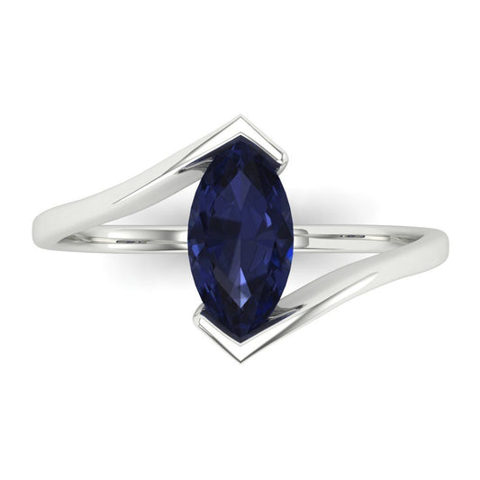 1 cttw Simulated Blue Sapphire Solitaire  Engagement Ring - Solid White Gold (VVS1, Marquise Cut,10x8mm )