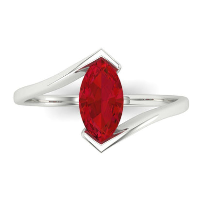 1 cttw Simulated Ruby Solitaire  Engagement Ring - Solid White Gold (VVS1, Marquise Cut,10x8mm )