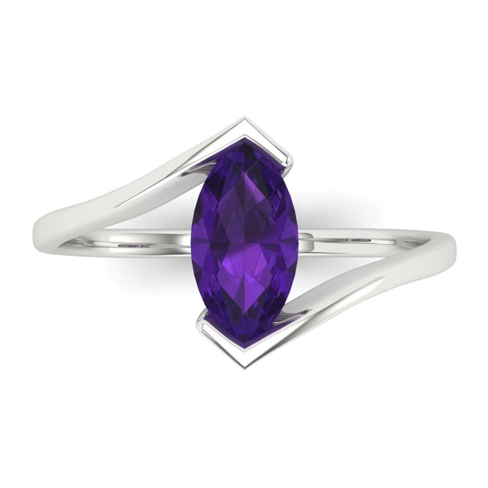 1 cttw Natural Amethyst Solitaire  Engagement Ring - Solid White Gold (VVS1, Marquise Cut,10x8mm )