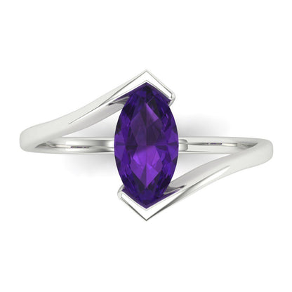 1 cttw Natural Amethyst Solitaire  Engagement Ring - Solid White Gold (VVS1, Marquise Cut,10x8mm )