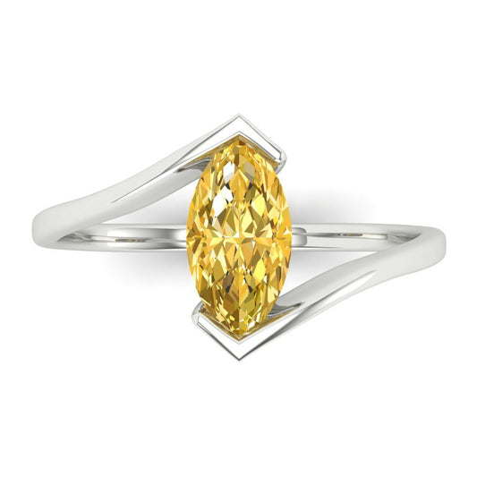 1 cttw Zirconia Simulated Yellow Diamond Solitaire  Engagement Ring - Solid White Gold (VVS1, Marquise Cut,10x8mm )
