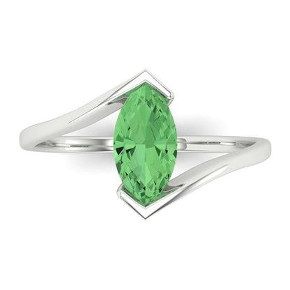 1 cttw Zirconia Simulated Green Diamond Solitaire  Engagement Ring - Solid Gold (VVS1, Marquise Cut,10x8mm )